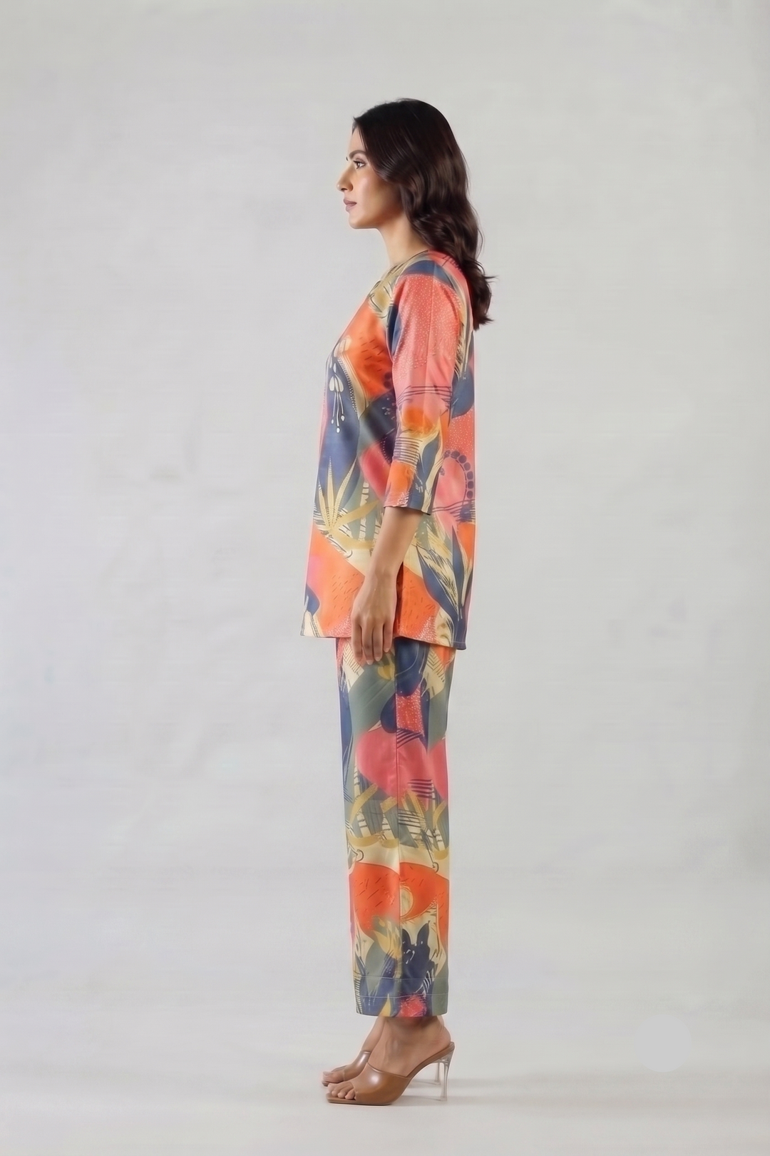 Tropical Pastel Print Satin Pajama Set - Fresh & Stylish Nightwear