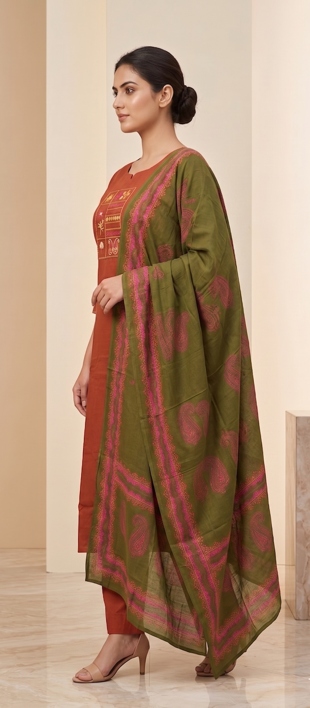 Aabroo Rust Bloom Kurta Set