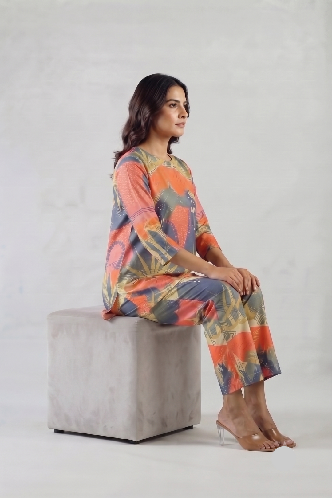 Tropical Pastel Print Satin Pajama Set - Fresh & Stylish Nightwear