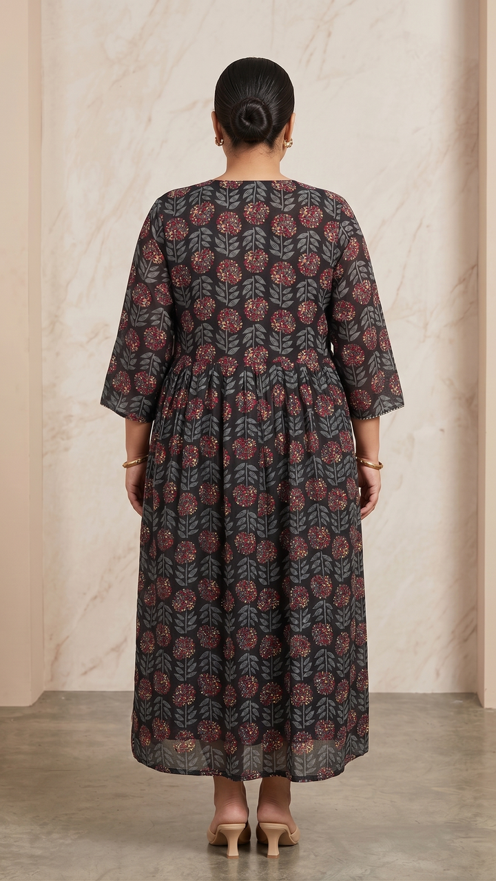 Noir Gulmohar Cotton Flare Dress ✨