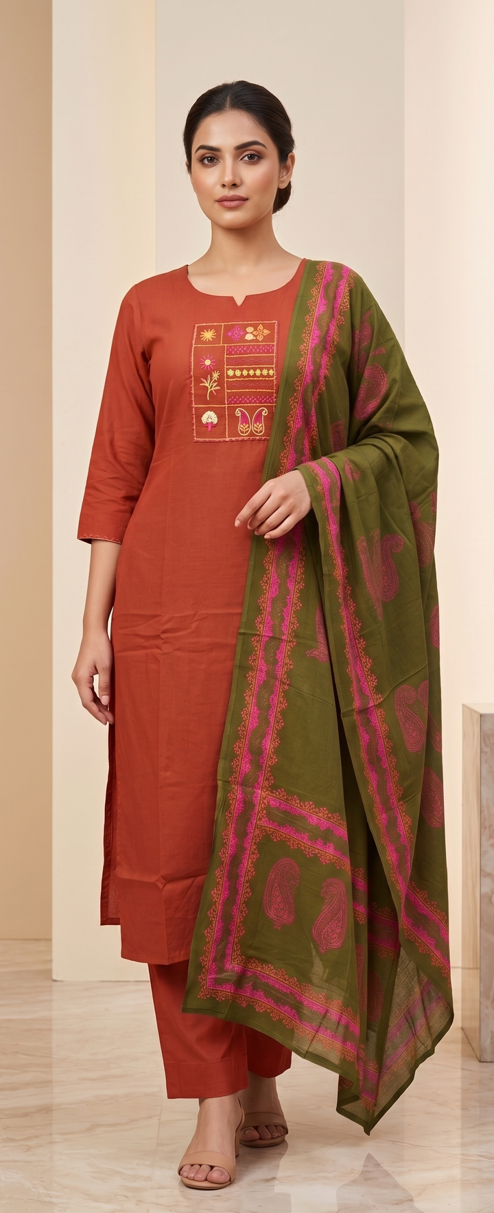Aabroo Rust Bloom Kurta Set