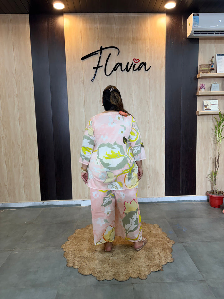 Pink Contemporary Printed Two-Piece Lounge Set
