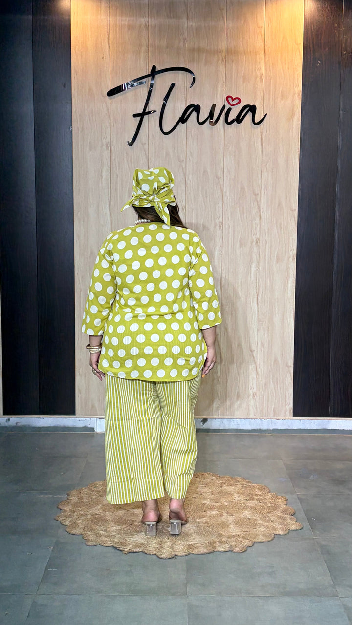 Lime Green Polka Dot Cotton Co-Ord Set