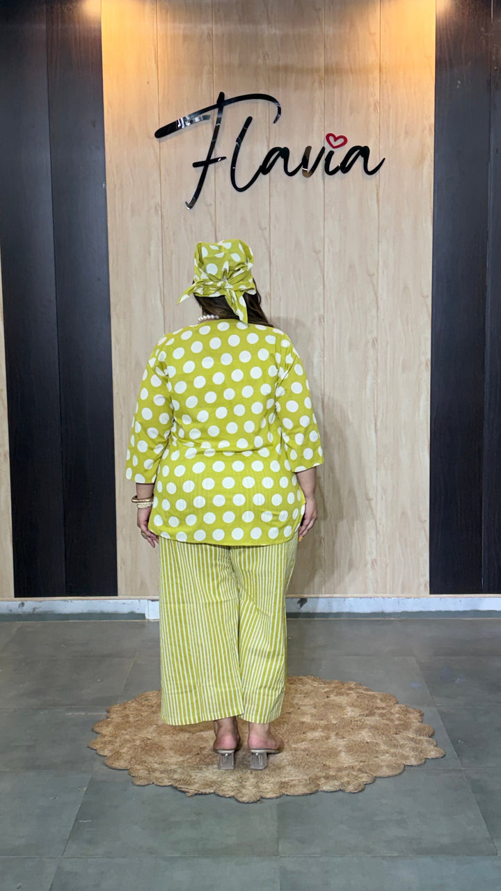 Lime Green Polka Dot Cotton Co-Ord Set