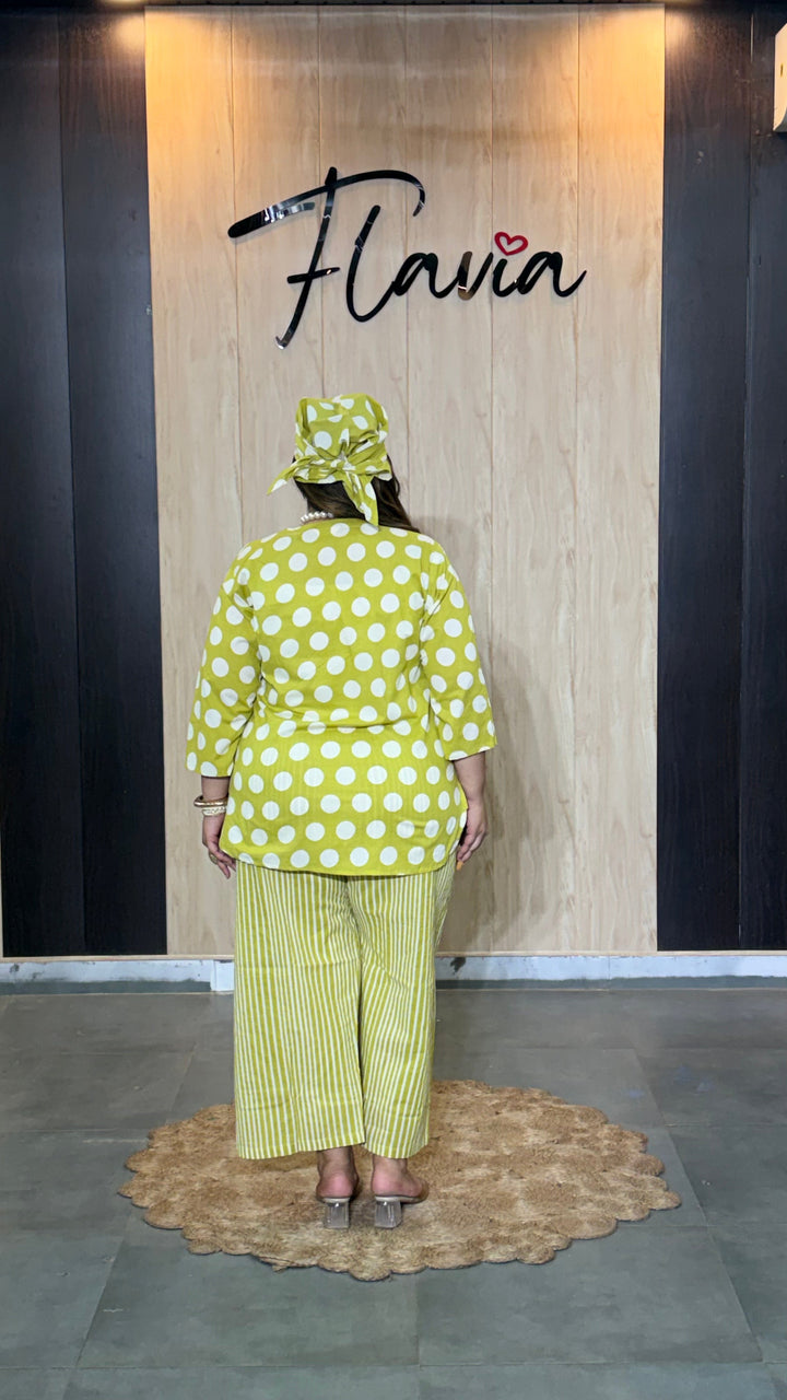 Lime Green Polka Dot Cotton Co-Ord Set