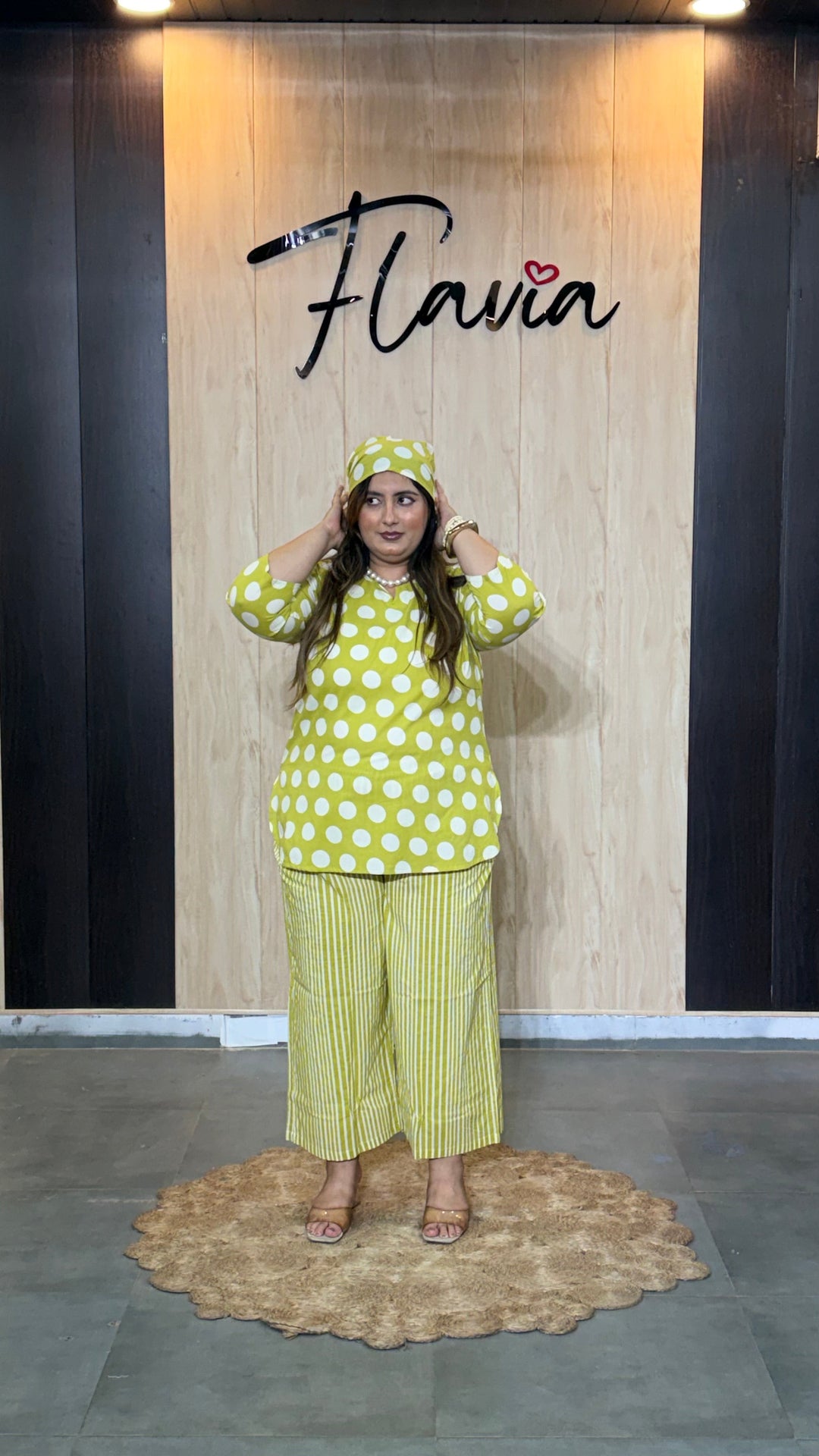 Lime Green Polka Dot Cotton Co-Ord Set