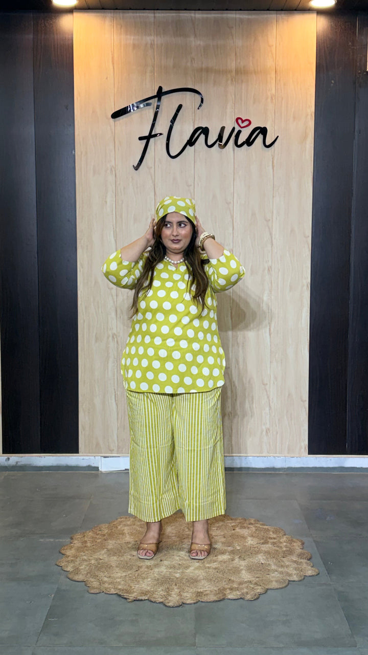 Lime Green Polka Dot Cotton Co-Ord Set