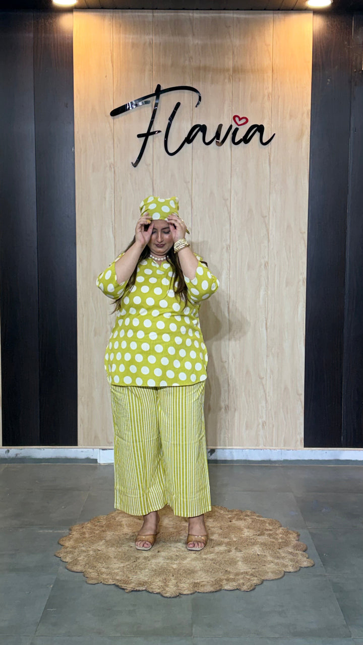 Lime Green Polka Dot Cotton Co-Ord Set