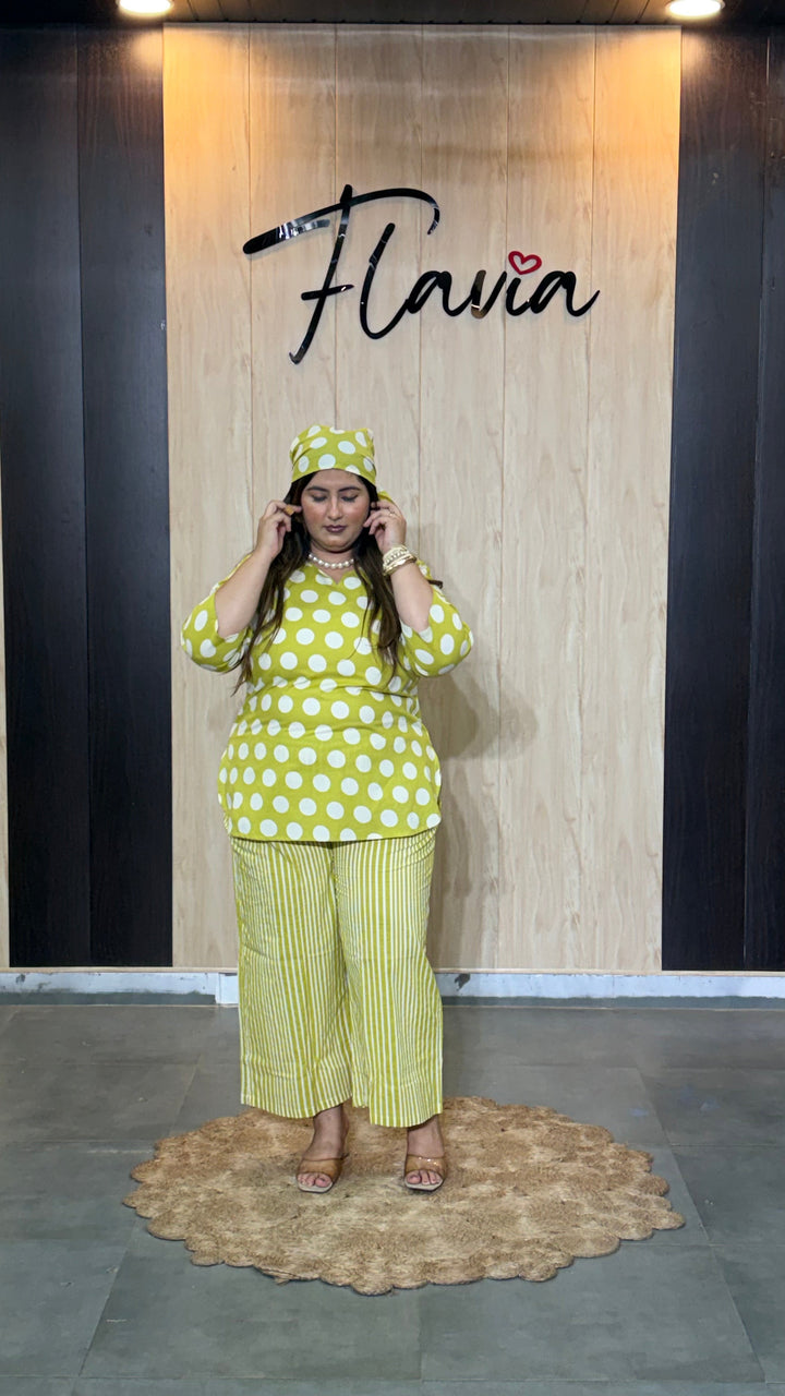 Lime Green Polka Dot Cotton Co-Ord Set