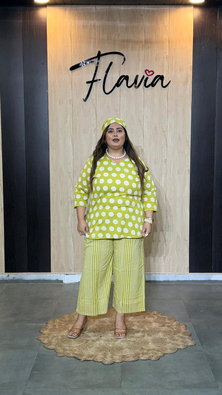 Lime Green Polka Dot Cotton Co-Ord Set