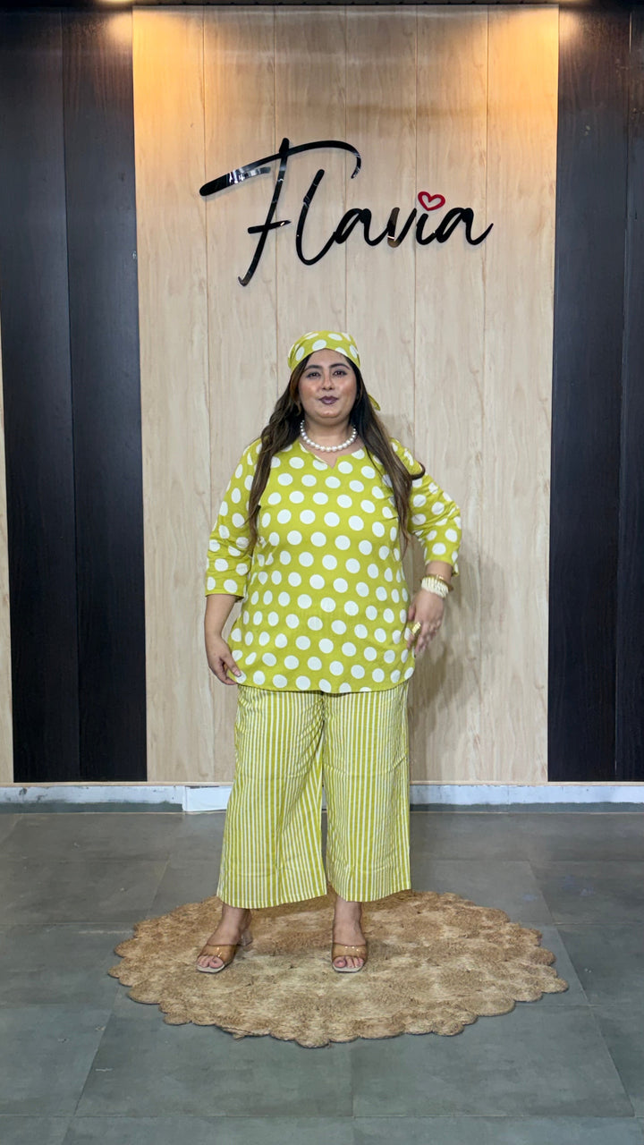 Lime Green Polka Dot Cotton Co-Ord Set