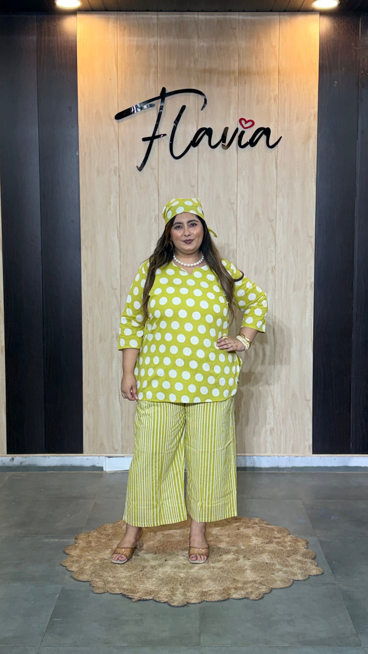 Lime Green Polka Dot Cotton Co-Ord Set