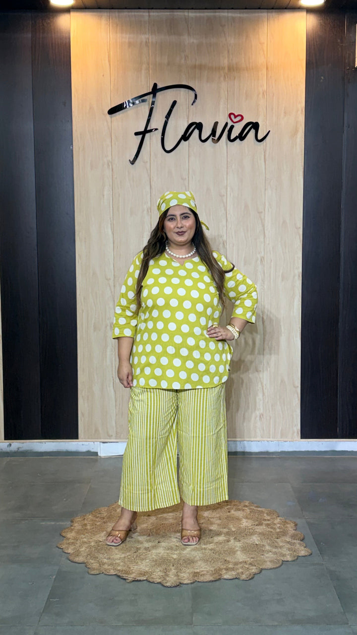 Lime Green Polka Dot Cotton Co-Ord Set
