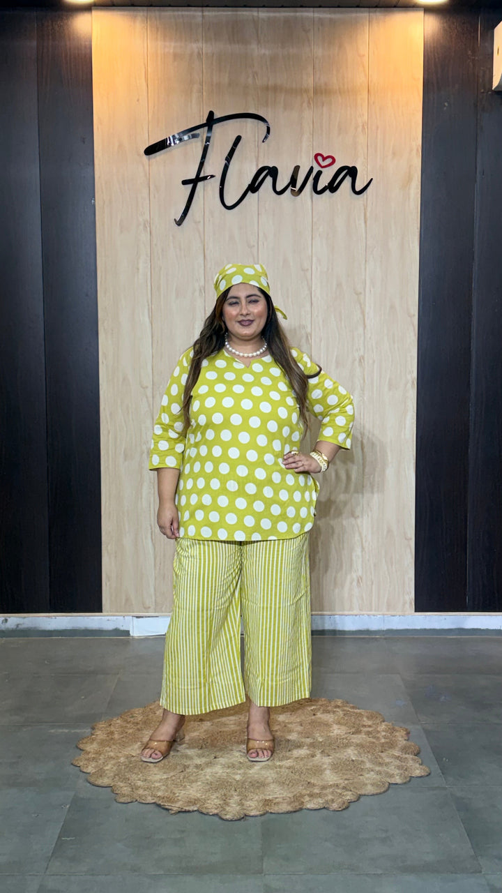 Lime Green Polka Dot Cotton Co-Ord Set