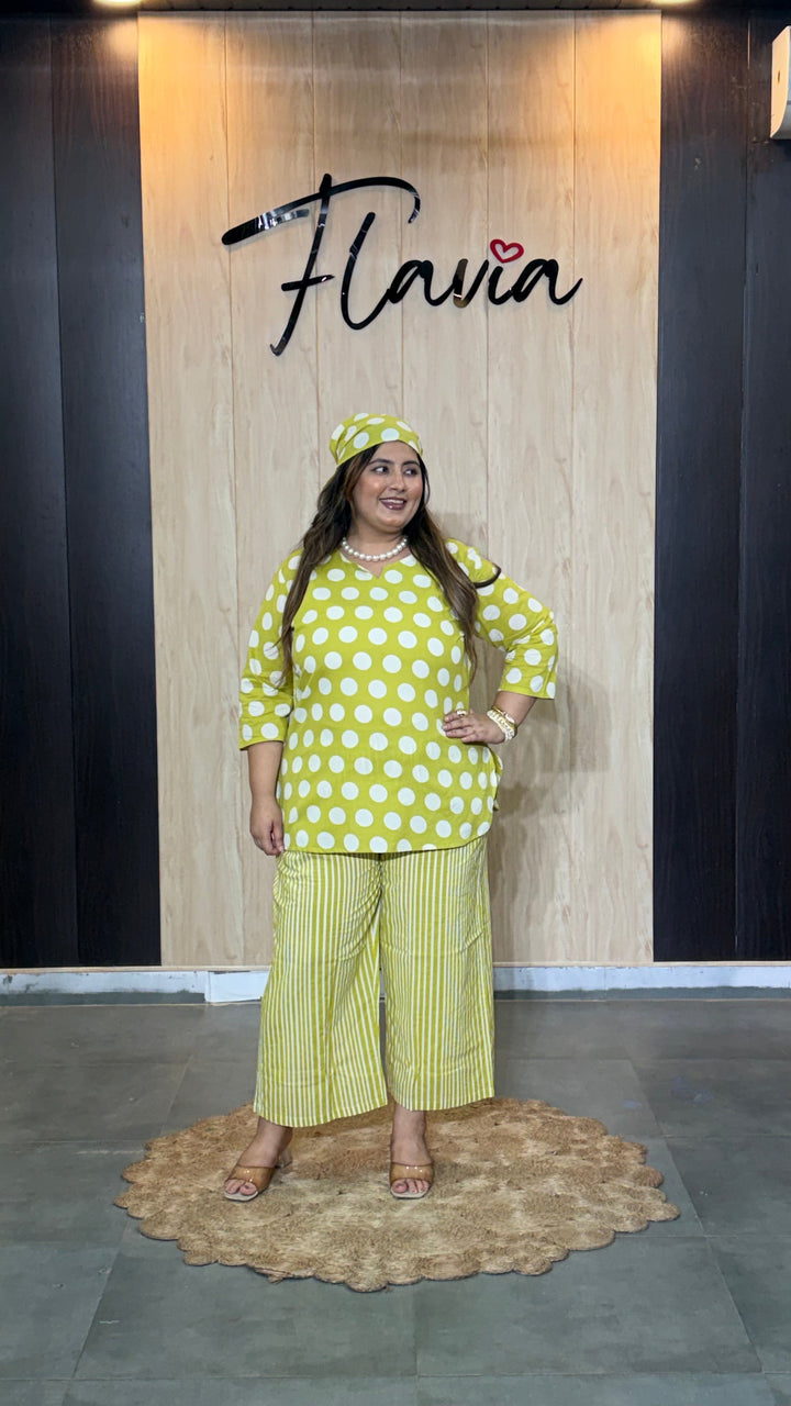 Lime Green Polka Dot Cotton Co-Ord Set