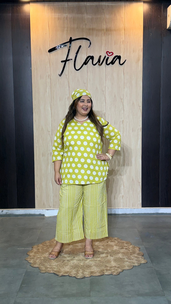 Lime Green Polka Dot Cotton Co-Ord Set