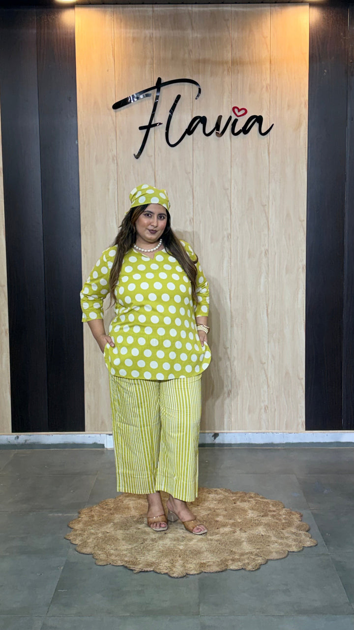 Lime Green Polka Dot Cotton Co-Ord Set