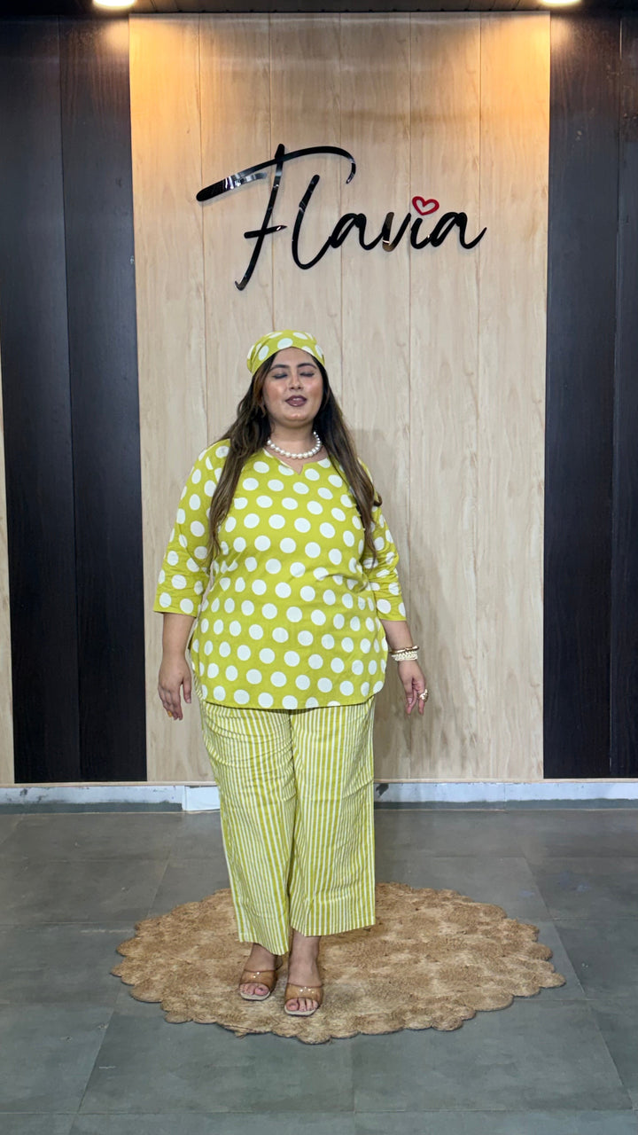 Lime Green Polka Dot Cotton Co-Ord Set