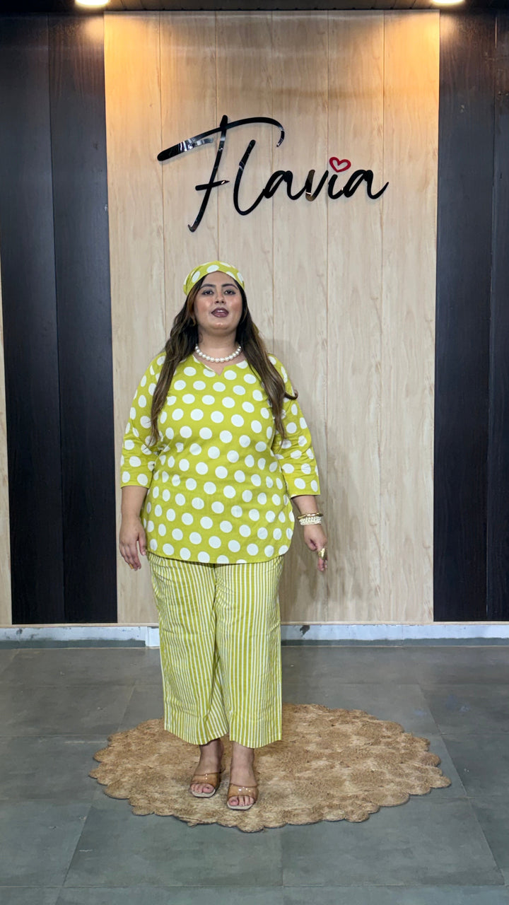Lime Green Polka Dot Cotton Co-Ord Set