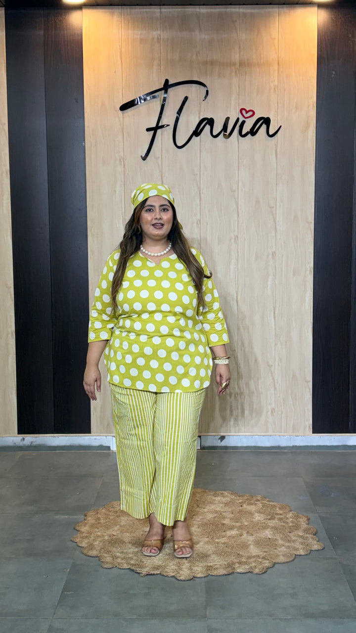 Lime Green Polka Dot Cotton Co-Ord Set