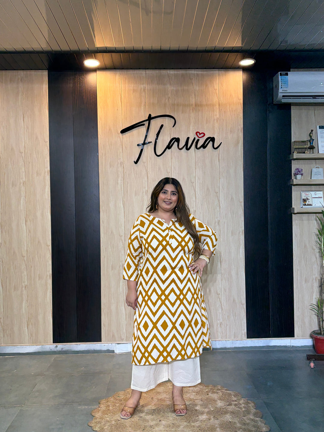 Orange Printed Cotton Gown Kurti with Gotta Work