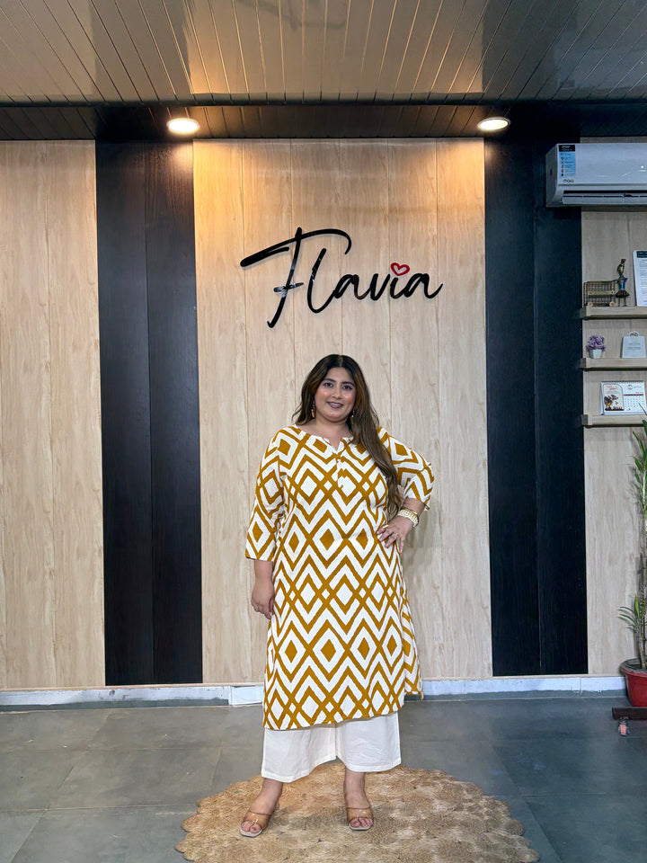 Orange Printed Cotton Gown Kurti with Gotta Work