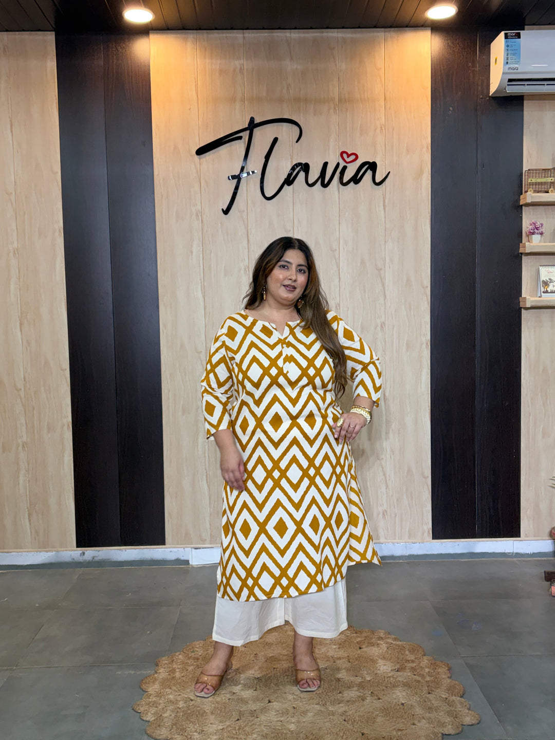 Orange Printed Cotton Gown Kurti with Gotta Work