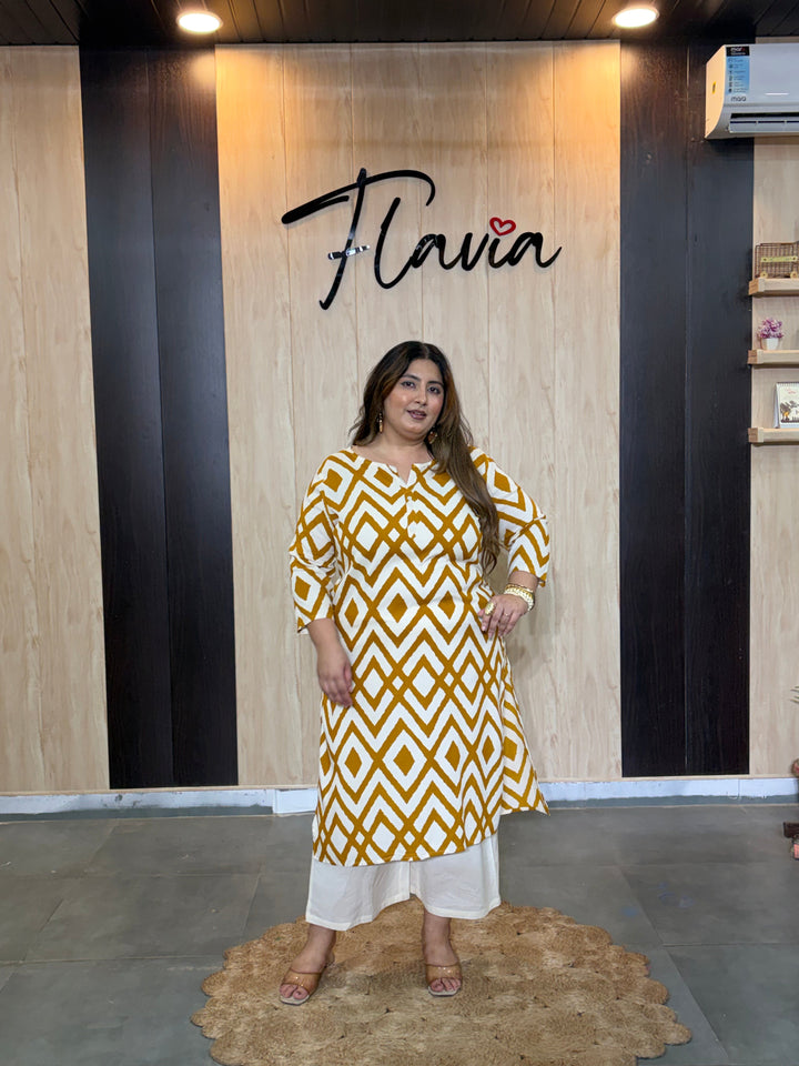Orange Printed Cotton Gown Kurti with Gotta Work