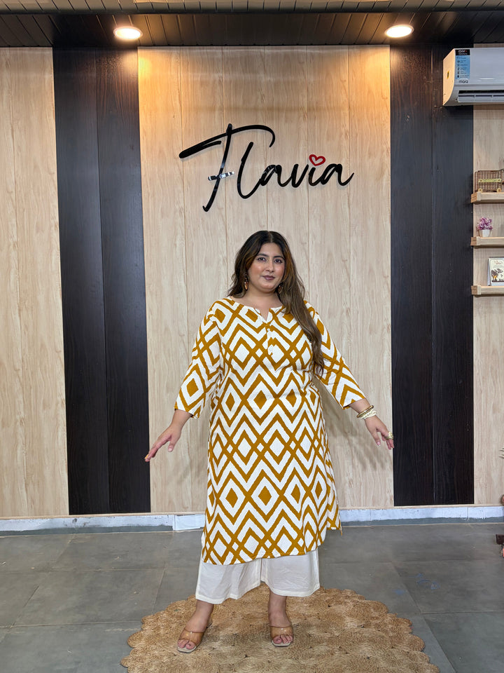 Orange Printed Cotton Gown Kurti with Gotta Work