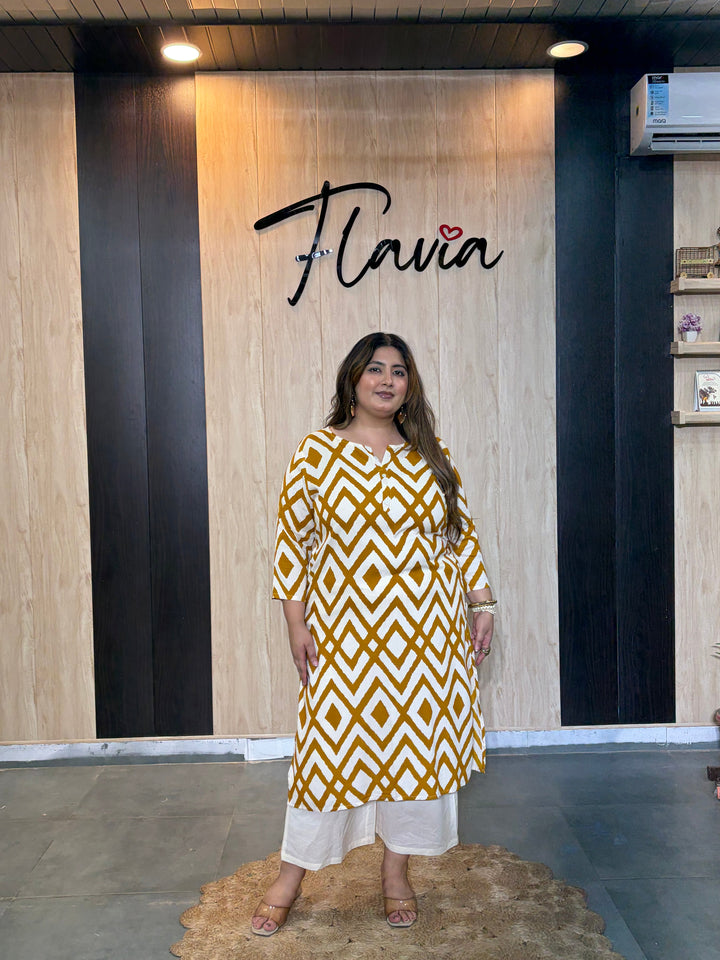 Orange Printed Cotton Gown Kurti with Gotta Work