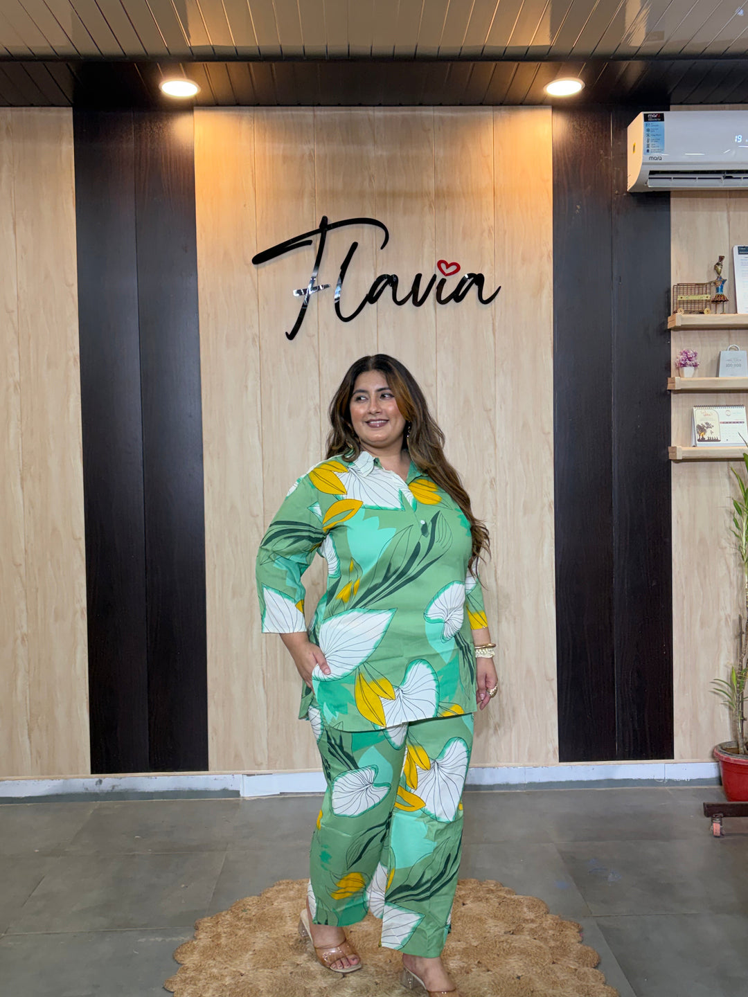 Plus Size Green Printed Cotton Co-ord Set – Comfortable Everyday Wear for Women