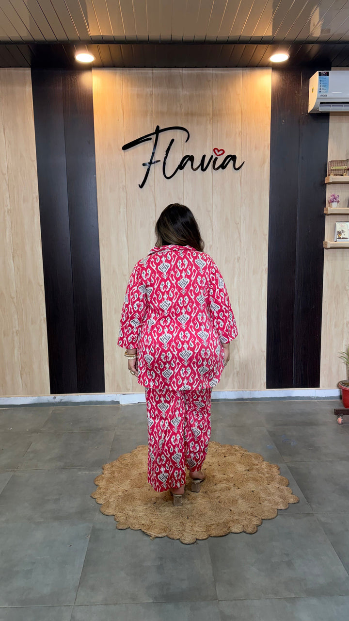 Plus Size Pink Printed Cotton Co-ord Set – Comfortable Everyday Wear for Women
