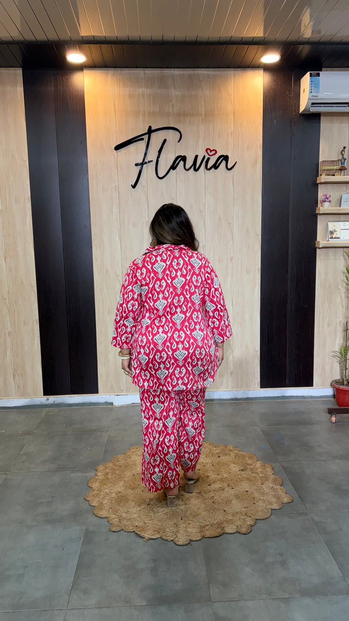 Plus Size Pink Printed Cotton Co-ord Set – Comfortable Everyday Wear for Women