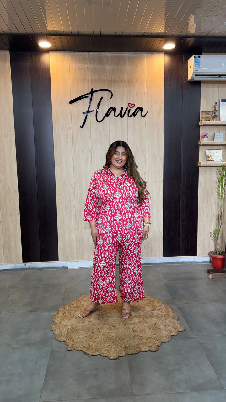 Plus Size Pink Printed Cotton Co-ord Set – Comfortable Everyday Wear for Women