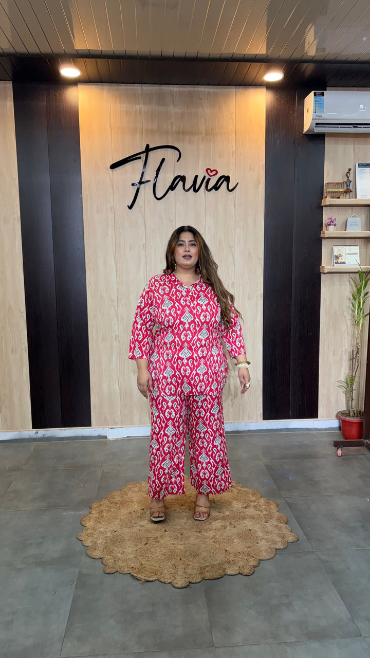 Plus Size Pink Printed Cotton Co-ord Set – Comfortable Everyday Wear for Women