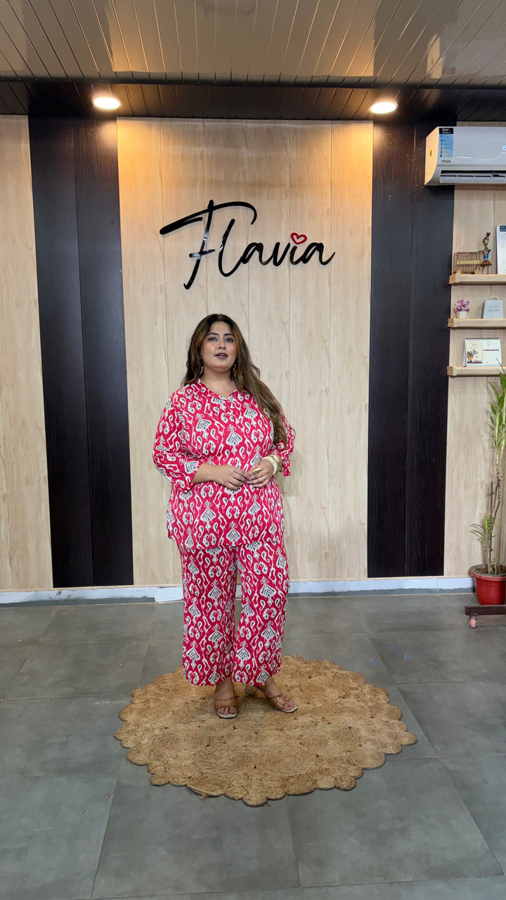 Plus Size Pink Printed Cotton Co-ord Set – Comfortable Everyday Wear for Women