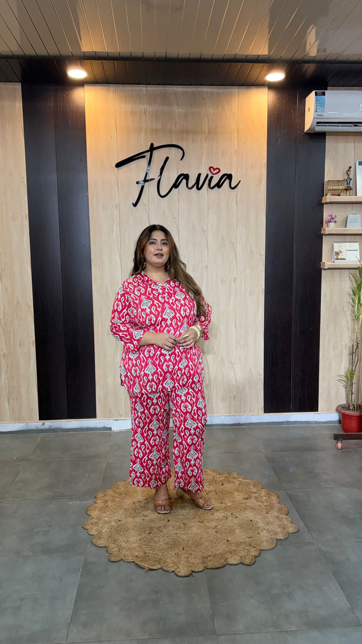 Plus Size Pink Printed Cotton Co-ord Set – Comfortable Everyday Wear for Women