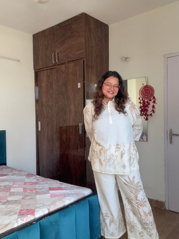 Plus Size Beige Ethnic Cotton Co-ord Set – Comfortable Everyday Wear for Women