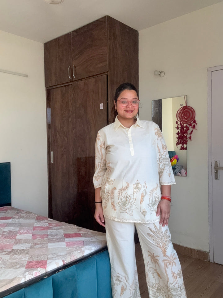 Plus Size Beige Ethnic Cotton Co-ord Set – Comfortable Everyday Wear for Women