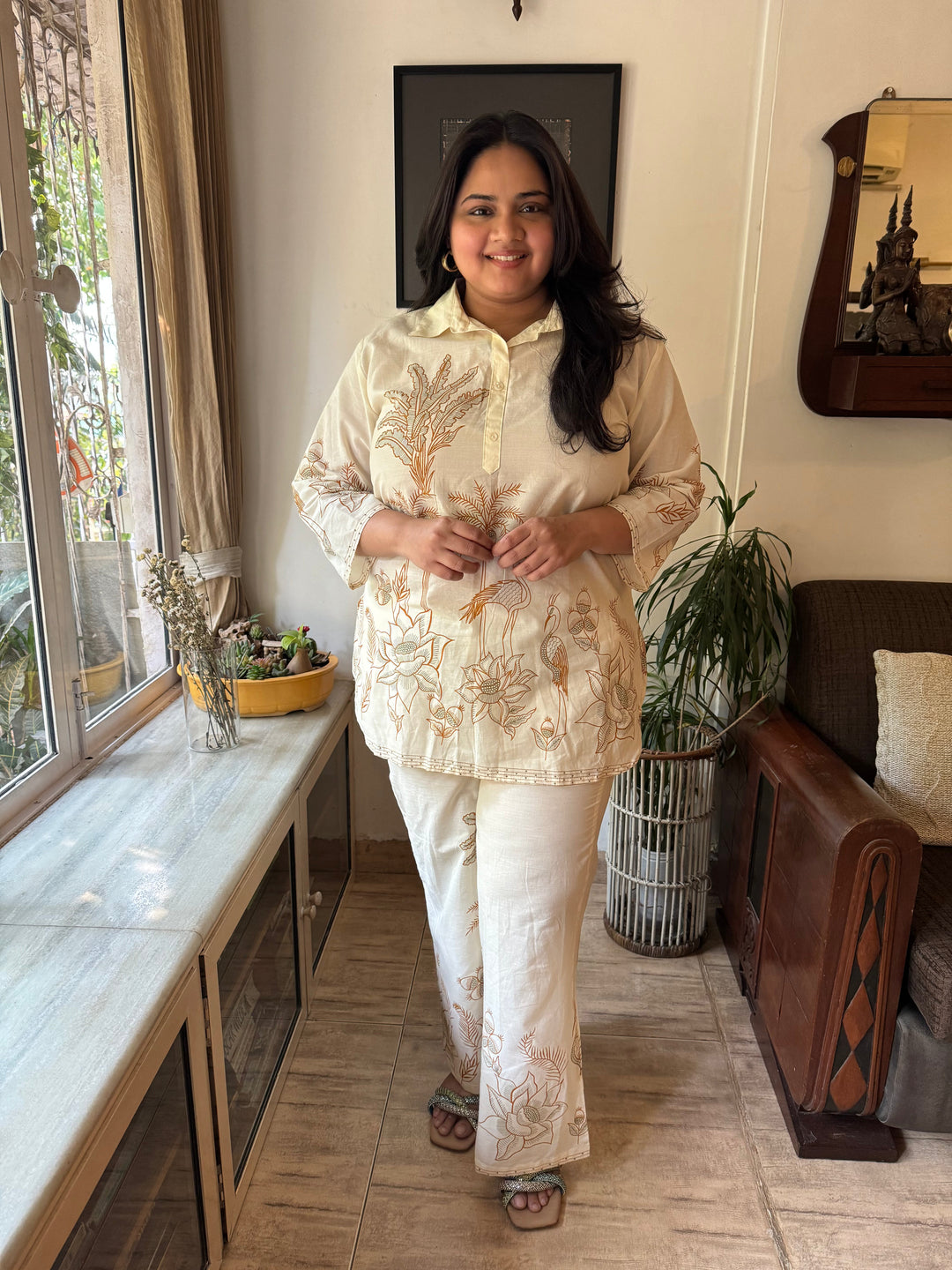 Plus Size Beige Ethnic Cotton Co-ord Set – Comfortable Everyday Wear for Women