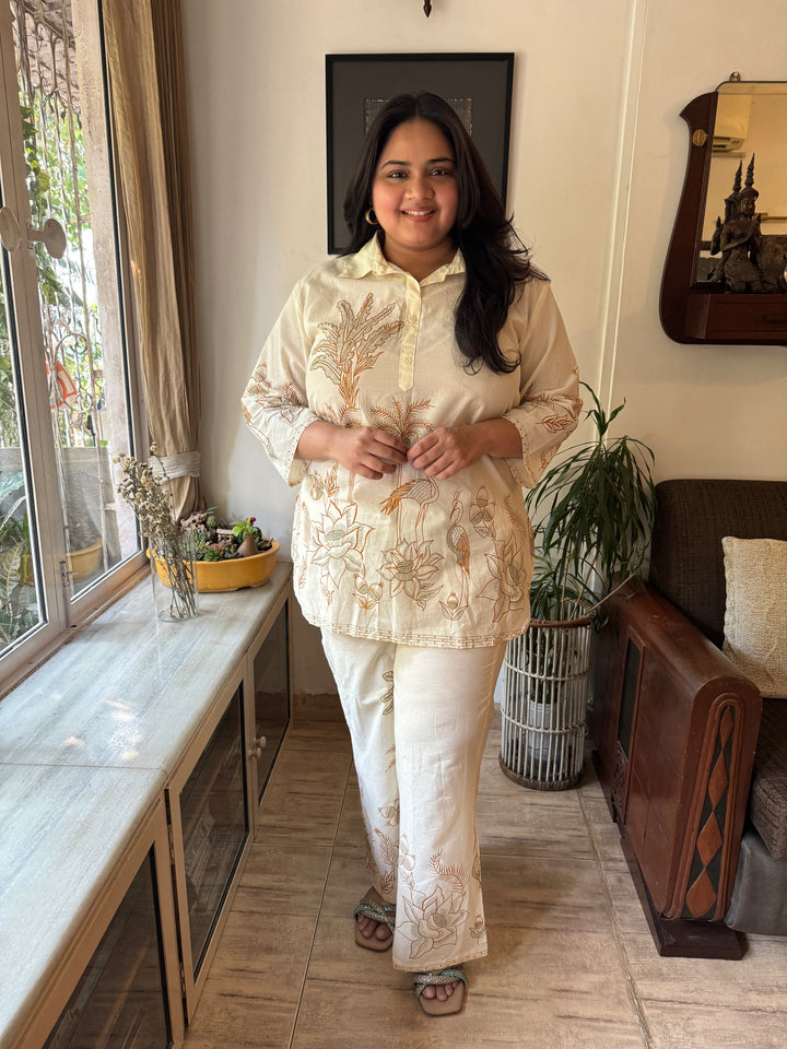 Plus Size Beige Ethnic Cotton Co-ord Set – Comfortable Everyday Wear for Women
