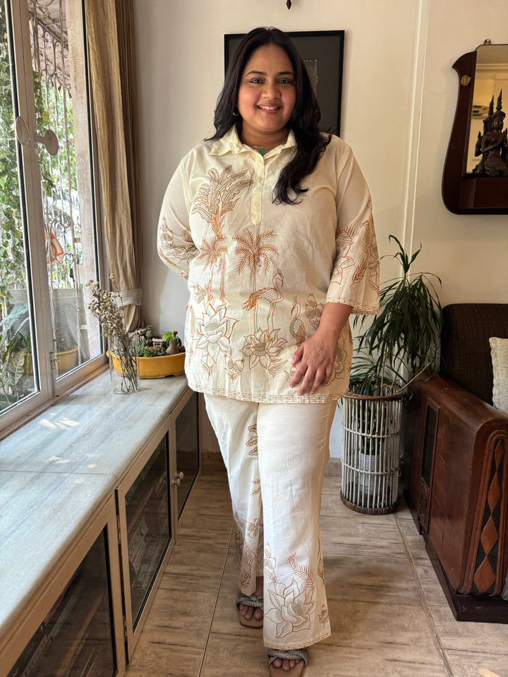 Plus Size Beige Ethnic Cotton Co-ord Set – Comfortable Everyday Wear for Women
