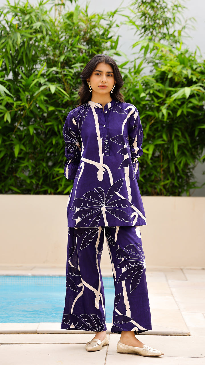 Midnight Palm Co-ord Set – Tropical Purple Cotton Coord