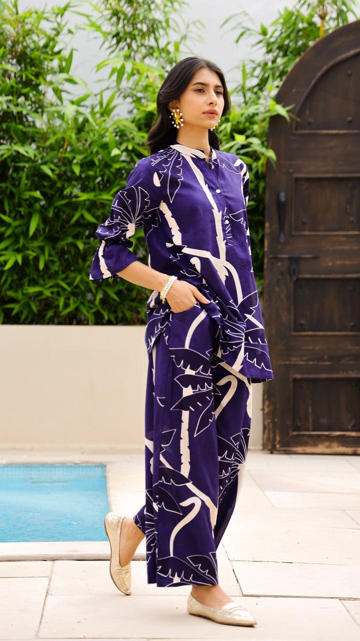Midnight Palm Co-ord Set – Tropical Purple Cotton Coord