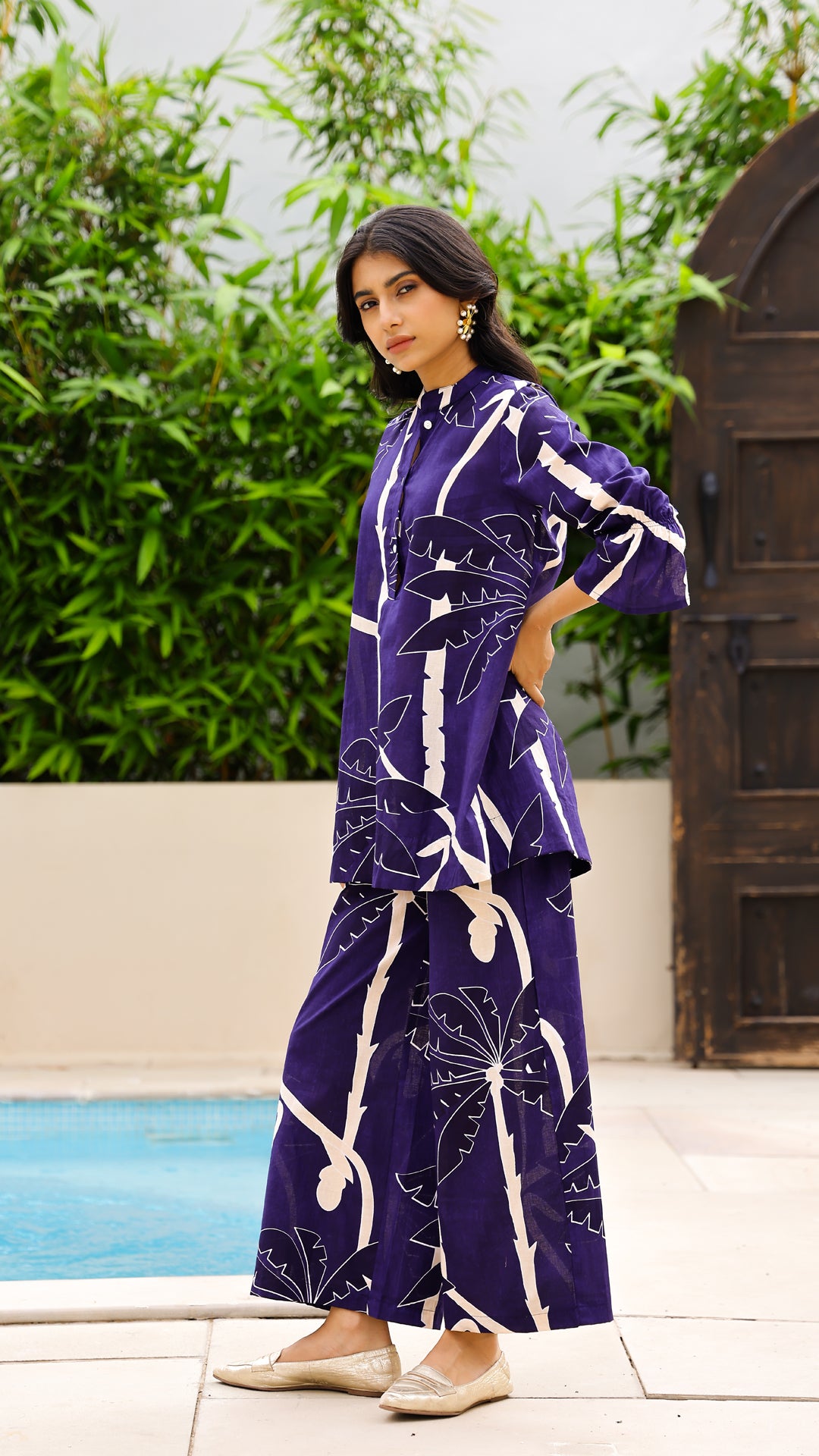 Midnight Palm Co-ord Set – Tropical Purple Cotton Coord