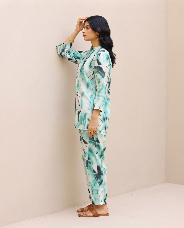 Aqua Abstract Co-ord Set for Women