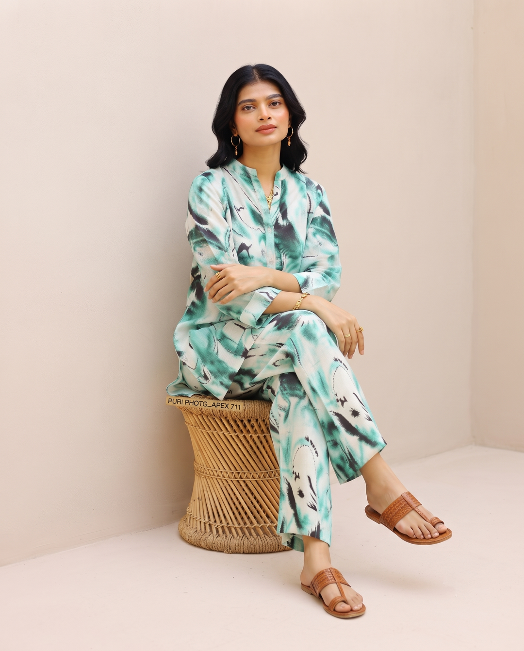 Aqua Abstract Co-ord Set for Women