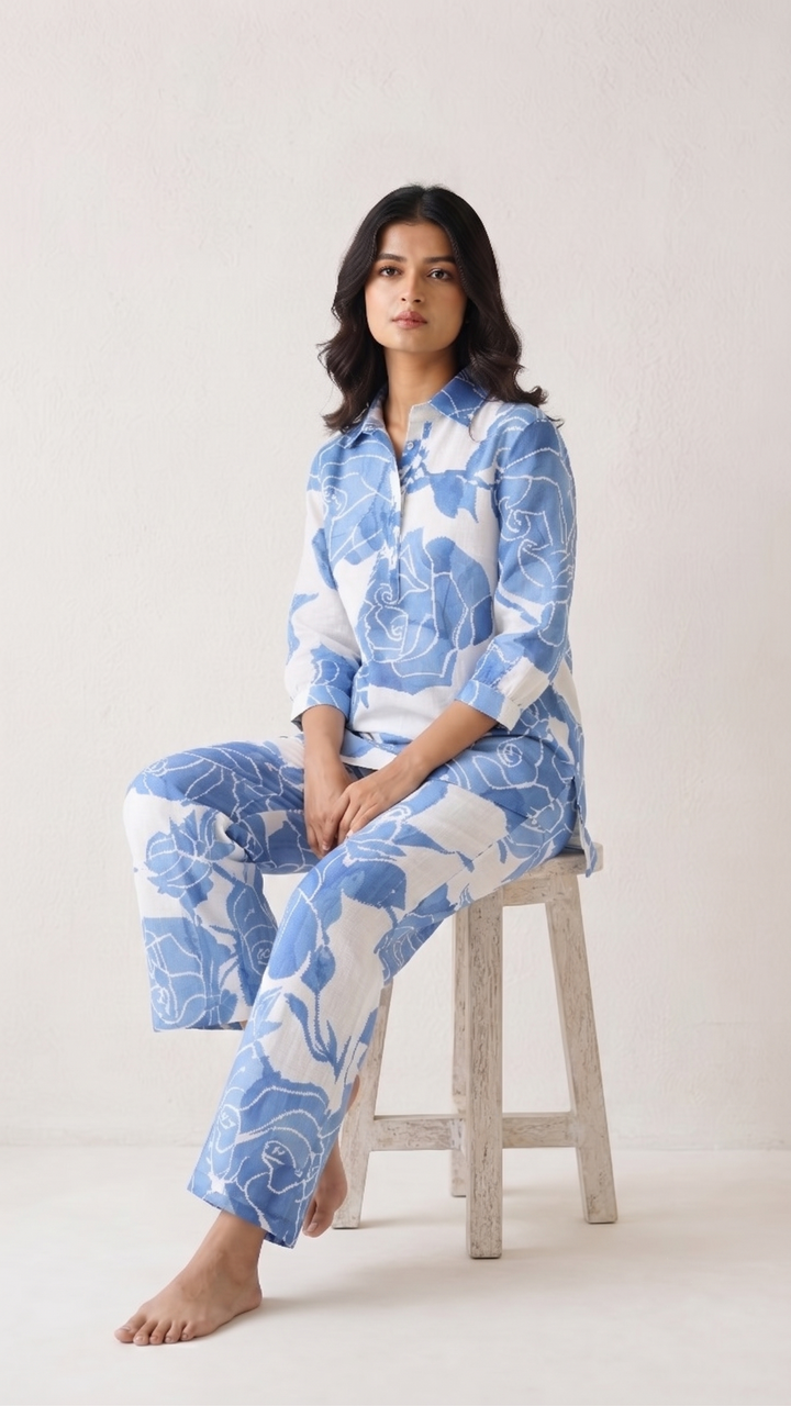 Blue Floral Co-ord Set for Women