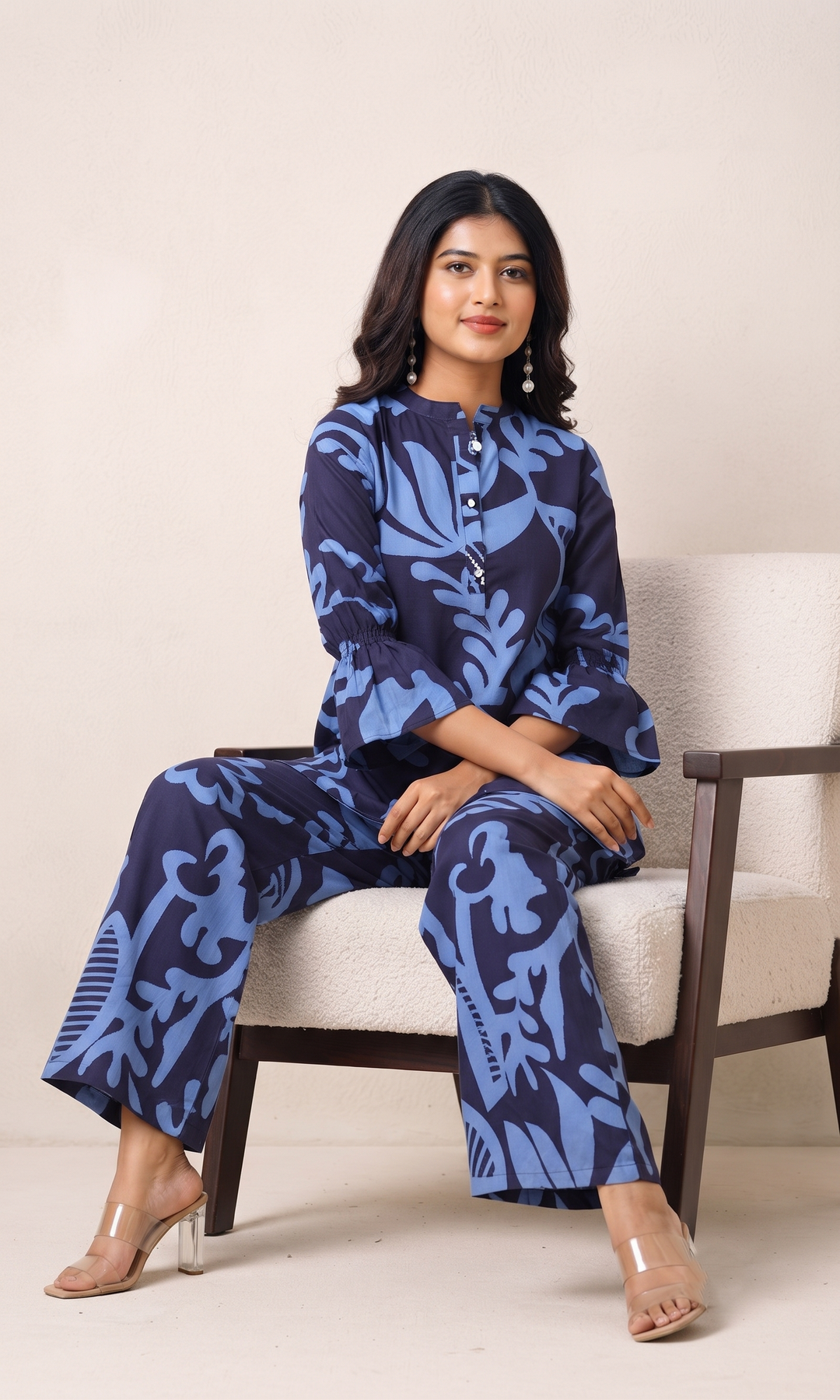 Midnight Blue Leaf Print Co-ord Set