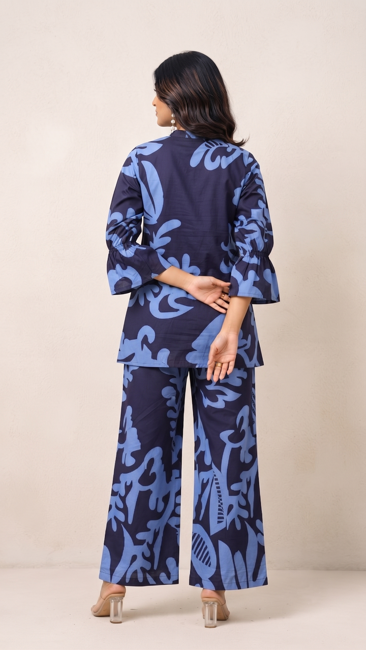 Midnight Blue Leaf Print Co-ord Set